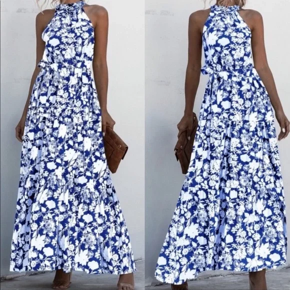 Boho Gypsy Halter Belted Maxi Dress New - Picture 6 of 12